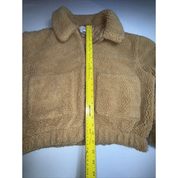 UO Urban Outfitters Cropped Teddy Jacket Fleece Deep Pile‎ Sherpa Brown M - Picture 3 of 11
